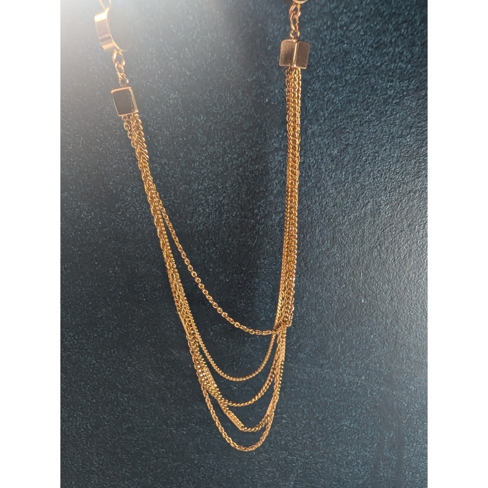 70s/80s Layered Liquid Chain Necklace, Geometric Stations, 18-Inch Vintage